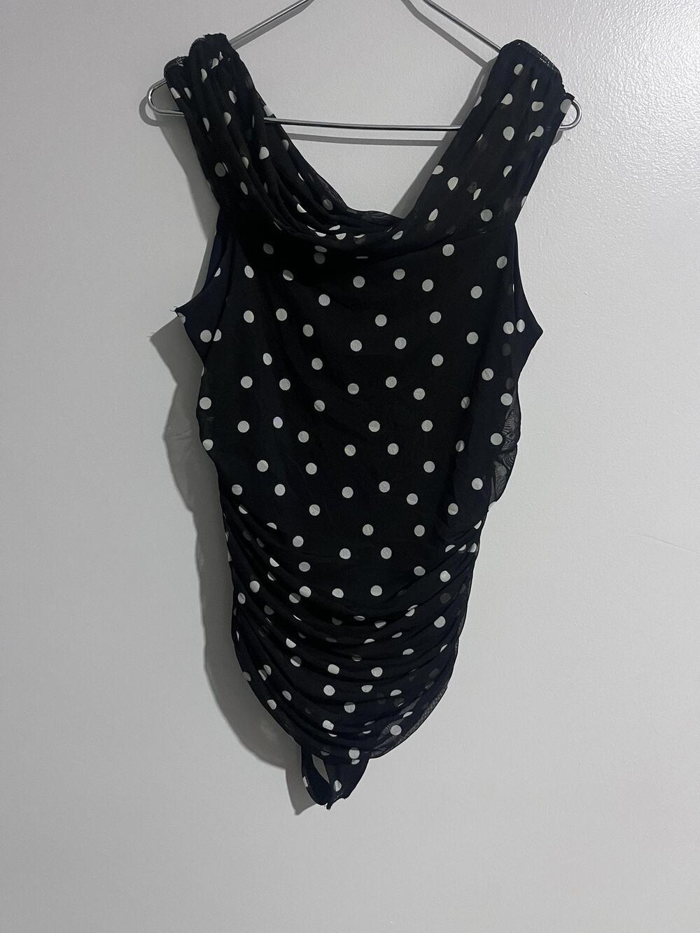 Abercrombie & Fitch Dress Womens L Black Polka Dot Cowl Neck Ruched Mini